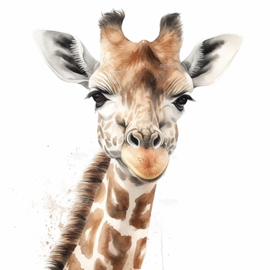 happy sweet Baby Giraffe - Giraffa camelopardalis clipart , original hand drawing, watercolor, understated and flawless coloring image, realistic image , white background, realistic painting, portrait without writing