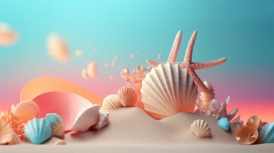 3d abstract summer nature beach object clipart with Gradient Color Overlay Background, minimal, soft color, artistic, high resolution, 8K, Canon 5d Mark IV 35mm IS F1.4 lens,