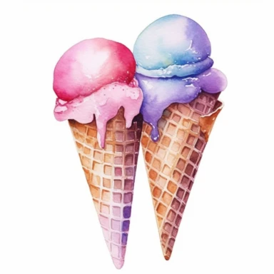 pretty pastel gelato ice cream scoops watercolor clipart, single image, white background