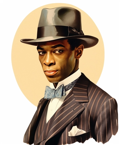 Vintage 1920 Portrait of a black Gentelman in a Fedora Hat Illustration , Chromolithograph, Die Cut, 1920s Illustration, Vintage, Chromolithograph, Colorful, Antique, Ephemera, Clipart, 8k, Isolated on white