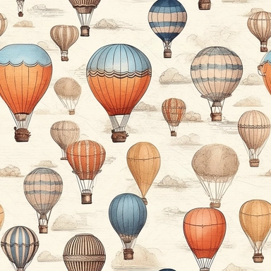 Vintage air balloons pencil sketch, ephemera paper design with ornate illustrations, vintage, distressed textures, muted colors, craft paper texture, handwriting lines in background, pen and ink on paper with watercolor washes Watercolor, vector, white background, rice paper texture, clipart, Seamless patterns, repeating patterns design, flat illustration, outlined , Vector, 4K, Art station, digital print, highly detailed clean, detailed illustration, 3D vector art, cute and quirky, fantasy art,