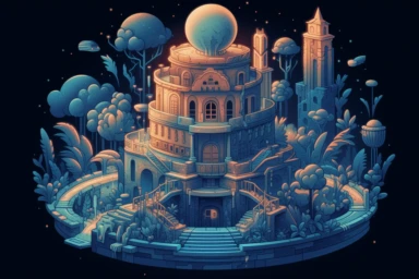 a close up of a infinite loop micro island paradise with countour and dark background, james gilleard and james jean, escher, trending on artisation, connectedness, scutoid, mit technology review, by Sam Spratt, dan mcpharlin : : ornate, wormholes, tetris, monolithic, stylized stl, clipart icon, simple 4 colors from gray to metalic blue, vector-based, sharp border, plane color and very define, high quality, digital art, 8k resolution, masterpiece, congruent, amazing, incredible, awe-inspiring, m