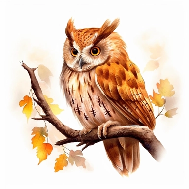 a beautiful cartoon owl sitting on branch, CLIPART, WHITE BACKGROUND, in the style of felicia simion, natural colors, brown, tan, earth tones, neutrals, natural owl colors, gradients, ian miller, #screenshotsaturday, pattern-based painting, bess hamiti