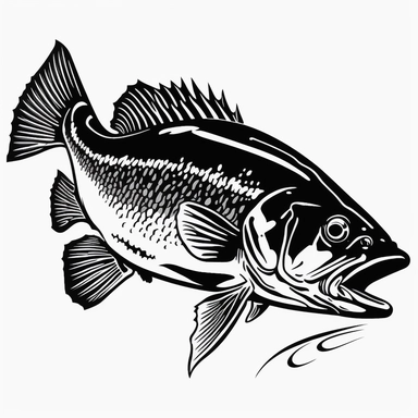 big largemouth bass black outline clipart
