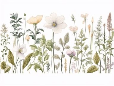 Clip art set.Woodland Fantasy: Wood Anemones, Trilliums, and Jack-in-the-Pulpits. Soft, Gentle, color pallete. perfect for adding a whimsical and romantic touch to invitations, stationery, and more, vector, contour, white background, clipart set, spaced out