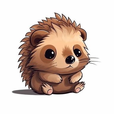 cute baby hedgehog clipart, cartoon style, no shadow, black outline, minimalistic, isolated white background, 8k
