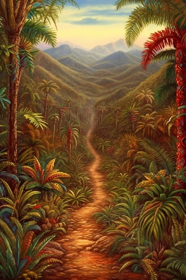 realistic clipart of aztec enchanted landscape, digital painting