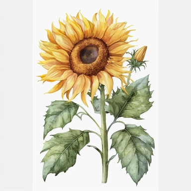 sunflower clipart in watercolor vector on a white background 4k