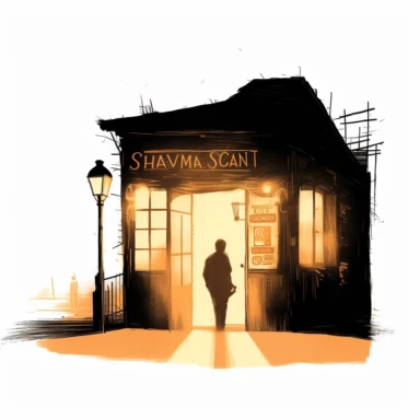 shawn coss silhouette, bar entrance for shadow street lit up clipart, add some color shades, vintage style, old fashion, artwork, white background, 4k, detailed