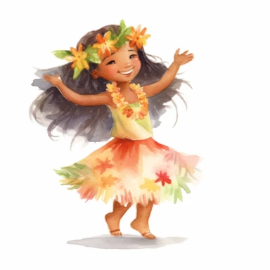 watercolour, adorable little hula dancer, she is 4 years old, clipart