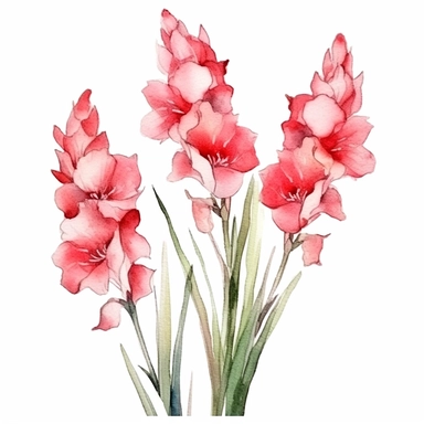 beautiful elegant simple gladiolus flowers, clipart watercolour style, isolated white background, 8k