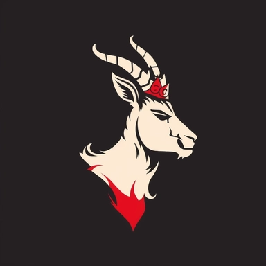 side view of an angry goat king, minimalist, logo, clip art, crown, rage
