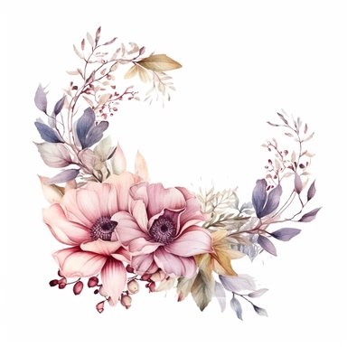 delicate Meadow Floral and leaves corner Frame Watercolor, , Spring Clipart, dust, Minimalistic Flowers Watercolor, Elegant Blooms, dainty florals, watercolor illustration, hand drawing style