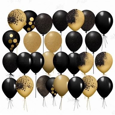 Creat Black and Gold Balloons Clipart, Glitter Balloon Overlays, Glitter Sparkle Confetti, smilar