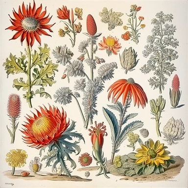 Clipart, vintage, watercolor, illustrations from book Flora Brasiliensis, by Carl Fiedrich von Martius illustration, sec XIX, hand drawn, texture