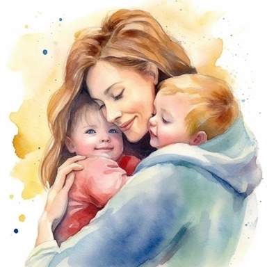 Mother's Day clipart, Watercolor, mother, baby in her arms, happiness, love, kindness, life, clipart, photorealistic