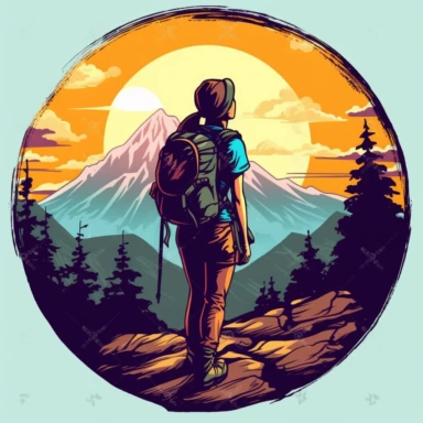 female hiker mountain clipart