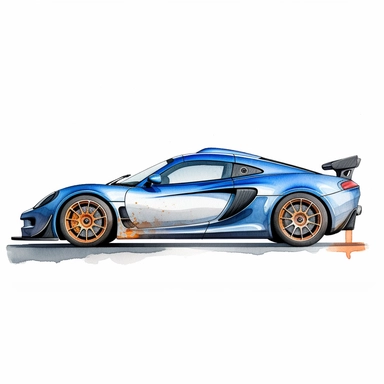 full side view extreme detail watercolour sport car clipart