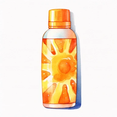 watercolor clipart of a sun screen lotion, white background, crisp details