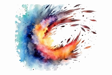 Watercolor, Create a comet with a tail that appears as a celestial portal clipart, hd, on a white background, spaced out