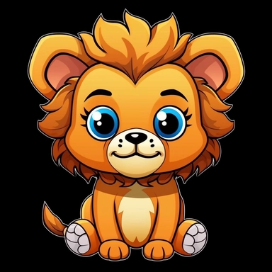 cute cartoon lion clipart, black background,--no cut off edges