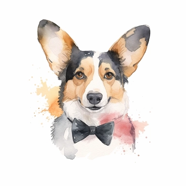 Cardigan Welsh Corgi, dog, water color style, clipart, white background