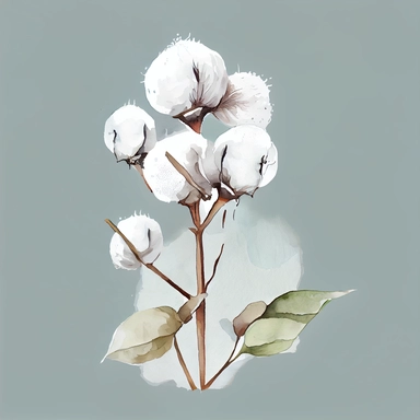 watercolor, hand painted clipart, vector, white cotton ball plant stems, on white background, extreme detail, photo realistic, 8k