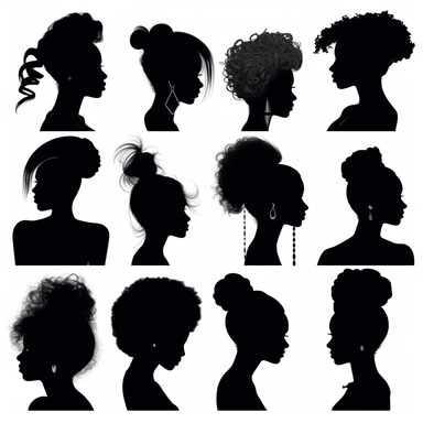 SVG Hairstyles, Black Silhouettes digital clipart,