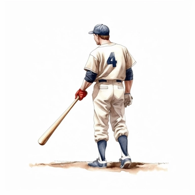 Cute Beautiful the father is playing baseball alone back view full body Sublimation Clipart,Cartoon, hyper realistic, intricate detail, illustration style,high solution,on the white background