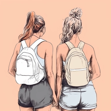 clipart of adult best friends, friends forever, back facing, gym fashion, closeup