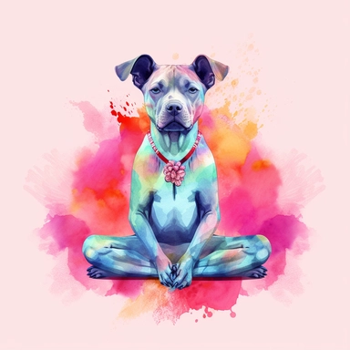 cute dog doing yoga exercise, neon colours yoga lotus flowers background, yoga design, yoga art watercolour clip art