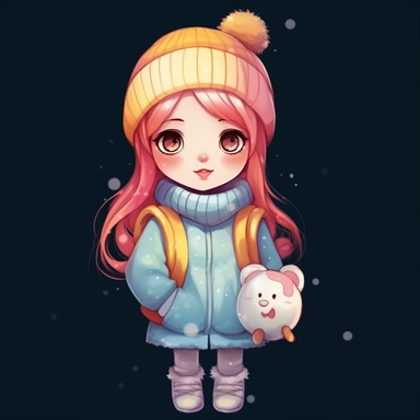 a cute little girl holding a winter hat in cool white snow white hat cliparts,used for printing bags, in the style of oleksandr bogomazov, colorful drawings, eiichiro oda, jonathan wolstenholme, soggy, soft-edged, realistic yet stylized,8k,hd ,black backg