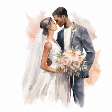 foue wedding watercolor clipart with multiracian couple