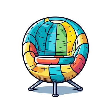 A clip art image of colorful doodle beach ball chair cartoonish isolated white background, minimalist, 8K, C20