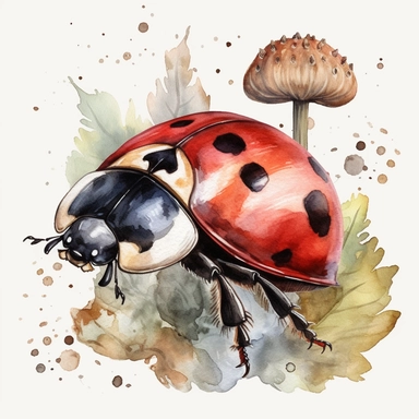 Watercolor, Tribal& Boho Forest Animals a ladybug png Full body realistic cartoon in 32K UHD cute. 15 cm thick outline. Black color. There was no shadow on the ground. 8k with realistic watercolors and detailed illustrations. PNG clipart, transparent white background