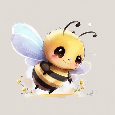 cute bee drawing for clipart, bee is the focal point in a white background, he is flying through the air by himself, nursery watercolor, in the style of watercolor painting, white background, charming anime characters, cute and colorful, depiction of animals, high quality--seed 4107006010