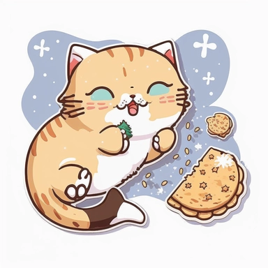 vector sticker design, anime style, unique Christmas cute cat playing cookies for santa christmas clipart, white background, flat colors