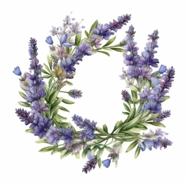 Realistic Lavender flower wreath, watercolor clipart, isolated white background, high resolution, very detailed, 32k