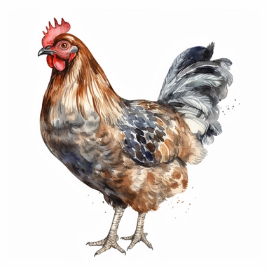 Highly detailed and realistic chicken Watercolor Clipart, transparent background, watercolor and black ink, on white background, NO TEXT,NO WATERMARKS