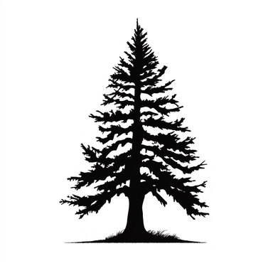 silhouette of fir tree clip art style black on plain white background clean bold lines