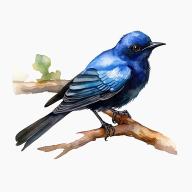 Asian Fairy-bluebird, water color style, clipart, white background