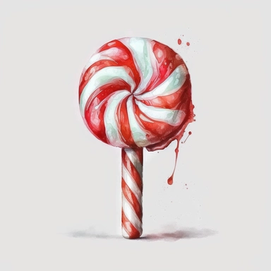 Watercolor Red Candy Cane clipart, solid watercolor, detailed, isolated white background. Red Candy Cane clipart, on white background