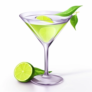 Sharp Illustration of a Gimlet Cocktail clipart aginst white background, illustration style, vibrant colors, unreal engine 5, detailed illustration, high resolution, high quality, solid white background