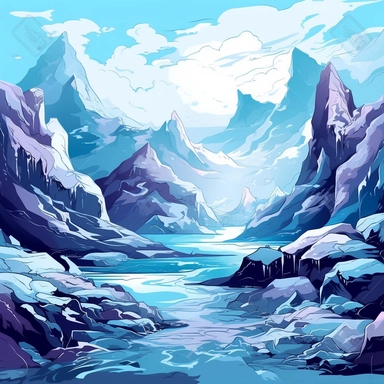 clipart icy mountain landscape, desolate and cold