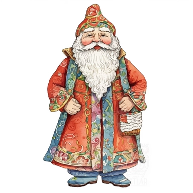 1 x single, Highly detailed, christmas santa themed Doll, individually spaced, seperate, apart, watercolour clipart, vibrant colours, vibrant design, with white background, individually spaced, seperate, apart, Cut out doll used in Cardmaking, Mixed Media Crafts, as a character sheet, on a white background in the style of Marker drawing by Jasmine Becket - Griffith
