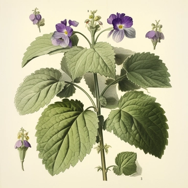 Glechoma hederacea L.Tige rampante, carrée et poilue. Feuilles opposées, en forme de cœur et crénelées . Fleur de couleur violette avec des taches pourpre, souvent disposées du même côté. Calice à 5 dents. Présence de 4 étamines. Fruit : akène.clipart,design unique,8k.