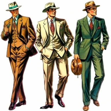 create different clipart from 1948 of the popular mens suits, separated, detailed