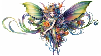 mardi gras fairy, thick border lines, watercolor, clip art, spaced out, white background