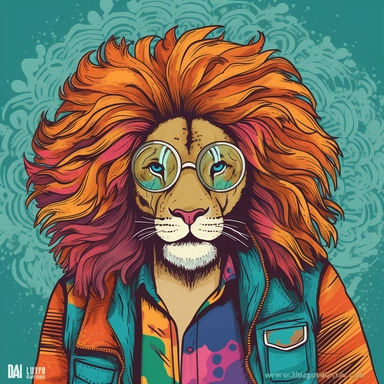Let your creativity roar with a vintage-style lion clipart sporting a colorful hair and a rock-style jacket! What bold colors, patterns, and design elements can you use to create a fierce and edgy lion character that embodies the spirit of rock and roll? How can your clipart inspire others to unleash their inner rebel and fearlessly express themselves through art and design? vintage colors, clipart, guitar, rock and roll, beautiful, high quality