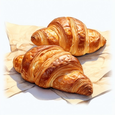incredible detailed acrylic set of two pieces french CROISSANT clipart, 2 pieces, hyperrealism, clear picture in high resolution, highlights , white background, appetizing, clear and contrast image, reflections, very detailed drawing, menu illustration, realism, high quality, lighting like in a photo studio, advertising, hd